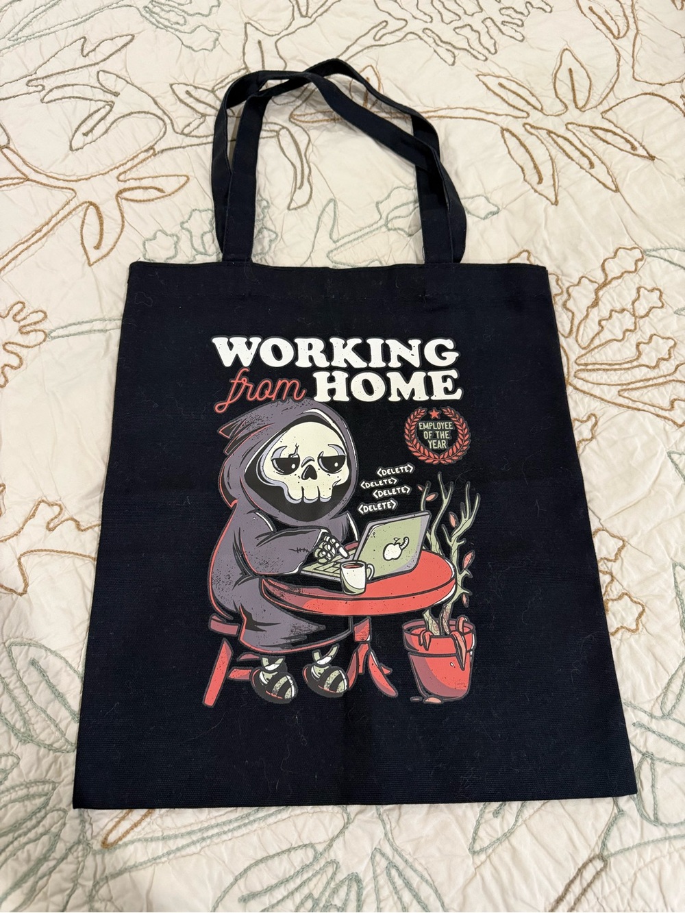 ‘Working from Home’ Chibi Grim Reaper Black Tote